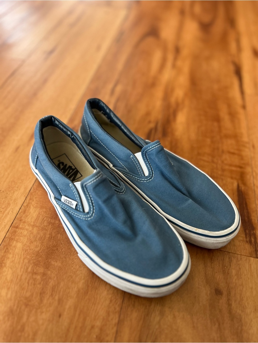 Vans Slip-On Canvas Sneakers in Dusty Blue with White Trim